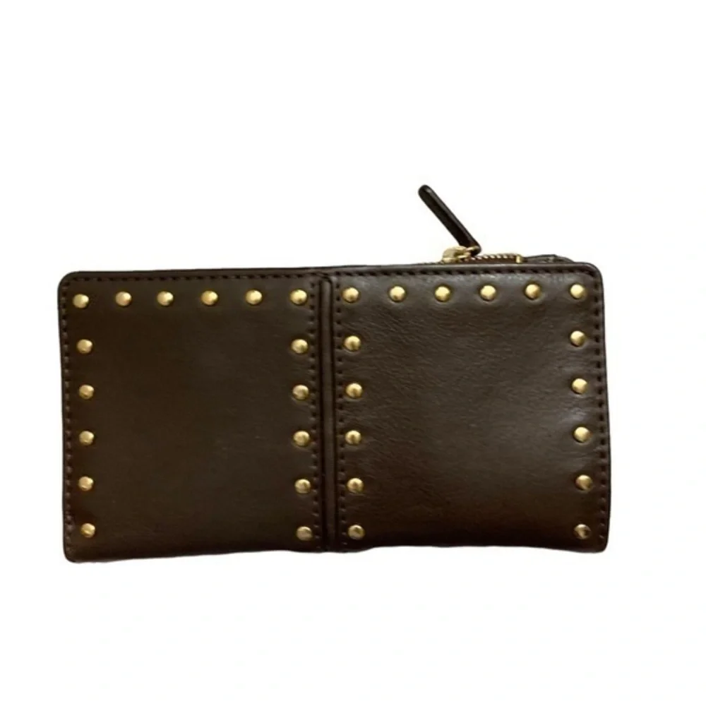 Michael Kors brown leather studded wallet tons of card slots!!!!